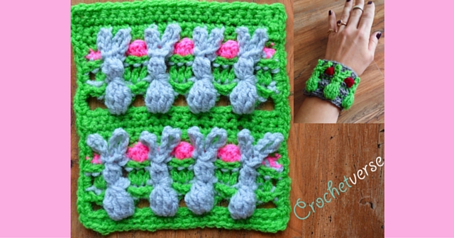 NEW Bunnies in the Tulips Stitch Pattern/Square/Cuff!