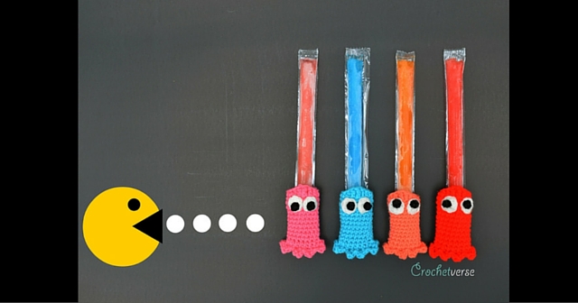 Free Crochet Pacman Freezie Popsicle Holder Pattern 